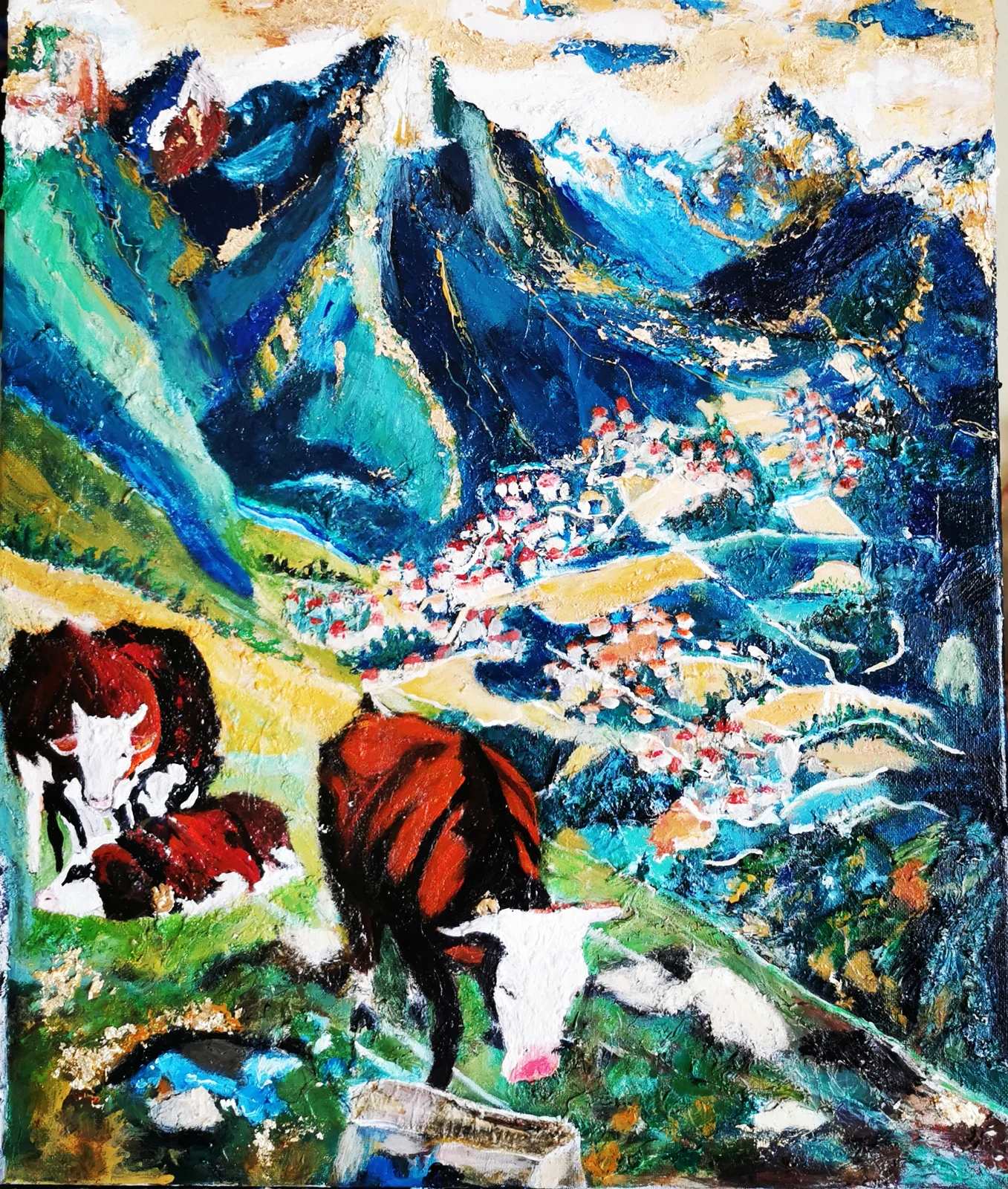 Montagnes de Haute-Savoie et vaches au premier plan